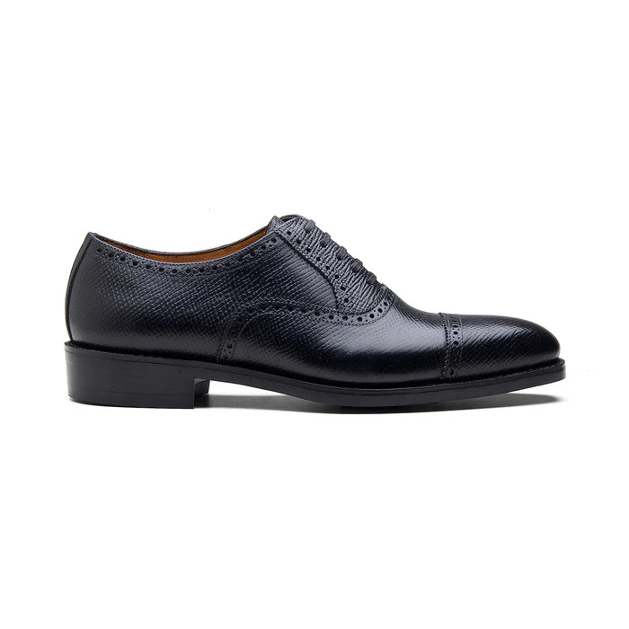 Bemer-X Quarter Brogue Oxford - Horween Hatch-grain Black | Hand Welted