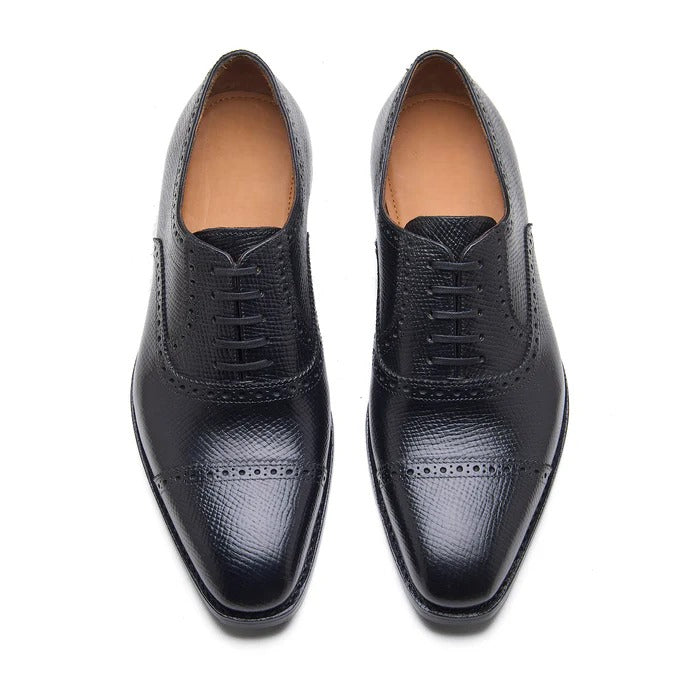 Bemer-X Quarter Brogue Oxford - Horween Hatch-grain Black | Hand Welted