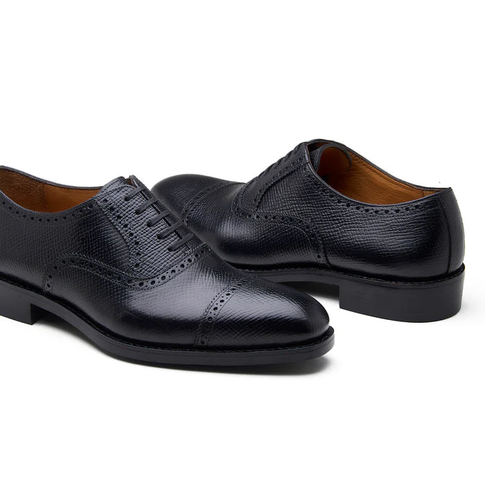 Bemer-X Quarter Brogue Oxford - Horween Hatch-grain Black | Hand Welted