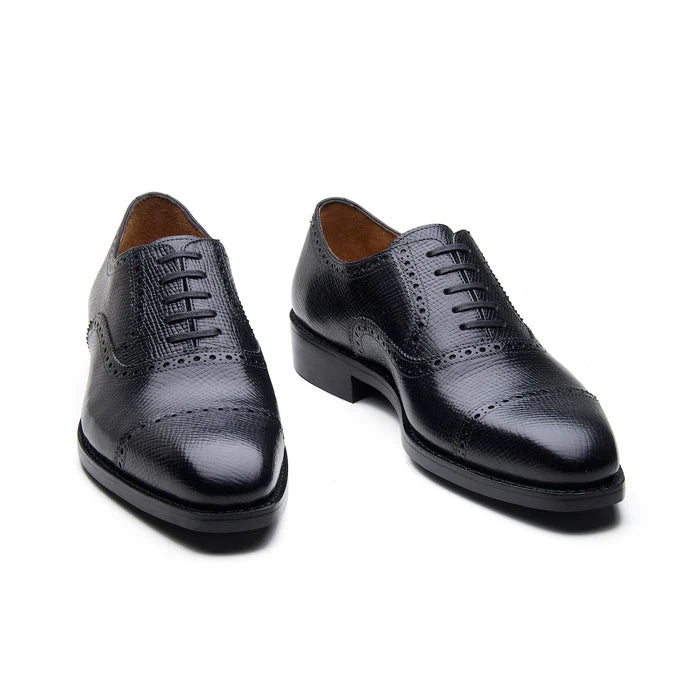 Bemer-X Quarter Brogue Oxford - Horween Hatch-grain Black | Hand Welted