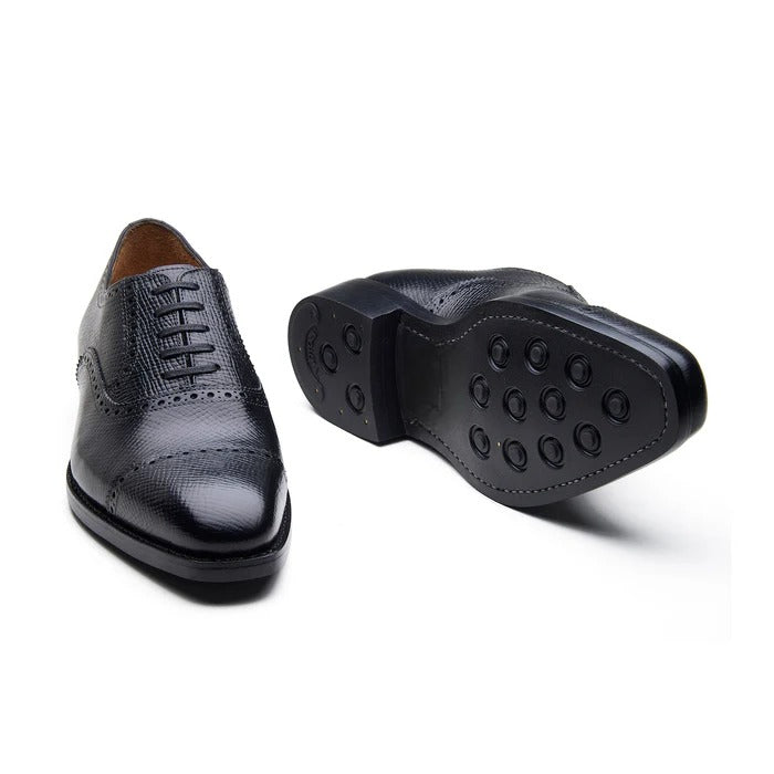 Bemer-X Quarter Brogue Oxford - Horween Hatch-grain Black | Hand Welted