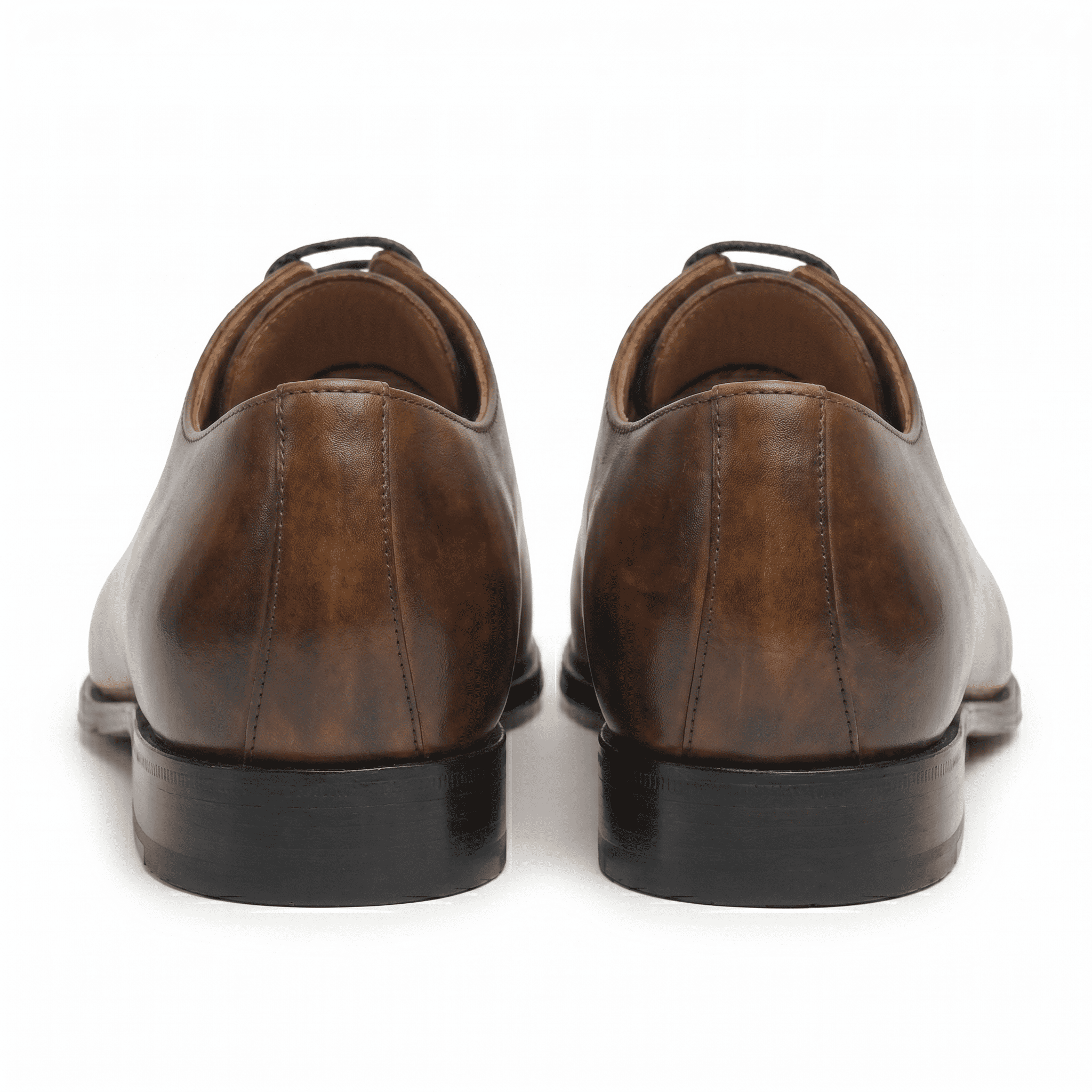Back view of brown leather lace-up dress shoes