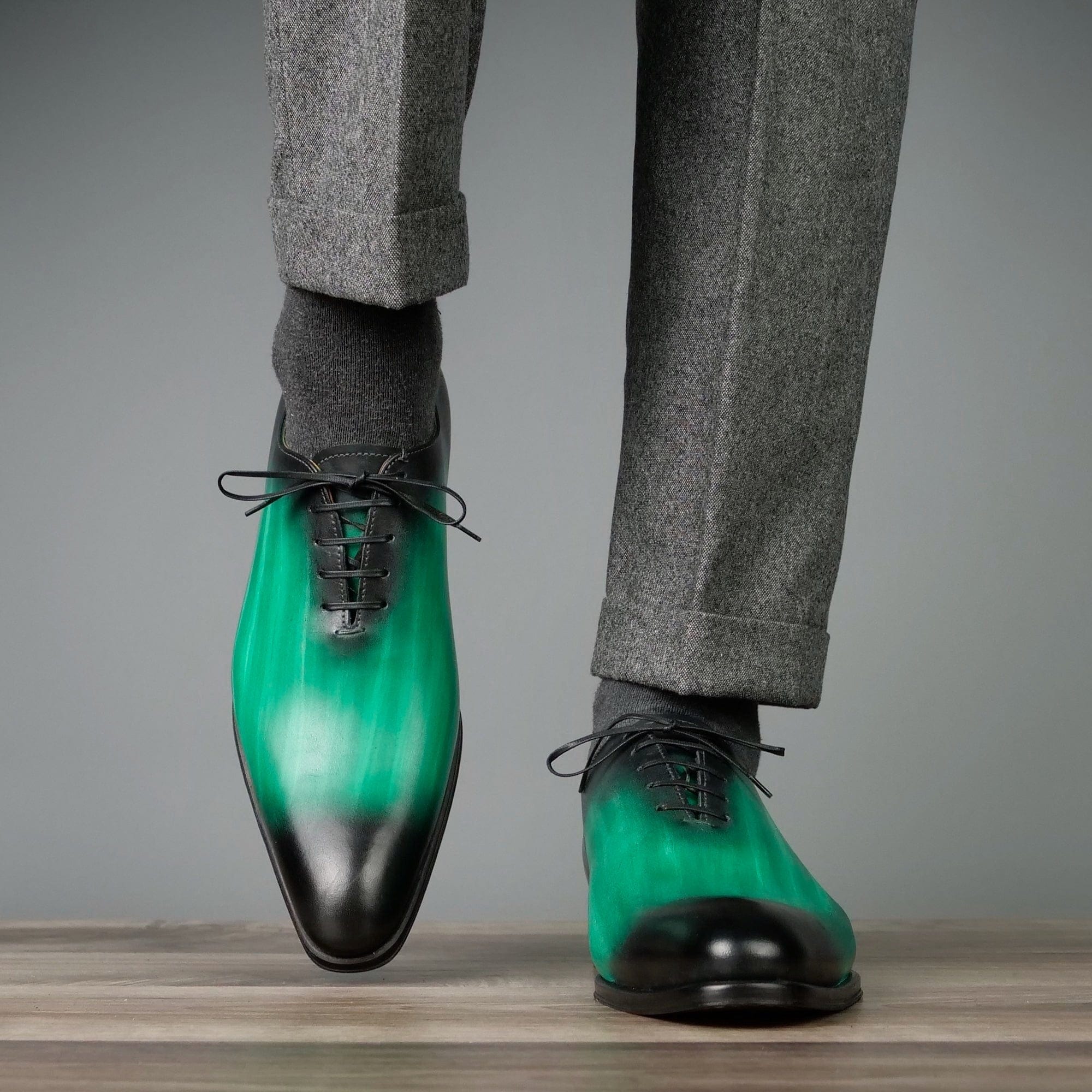 handcrafted green patina leather oxford shoes
