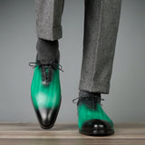 handcrafted green patina leather oxford shoes