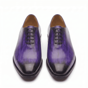 Front view of purple leather lace-up dress shoes