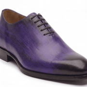 Side view of purple leather lace-up dress shoe