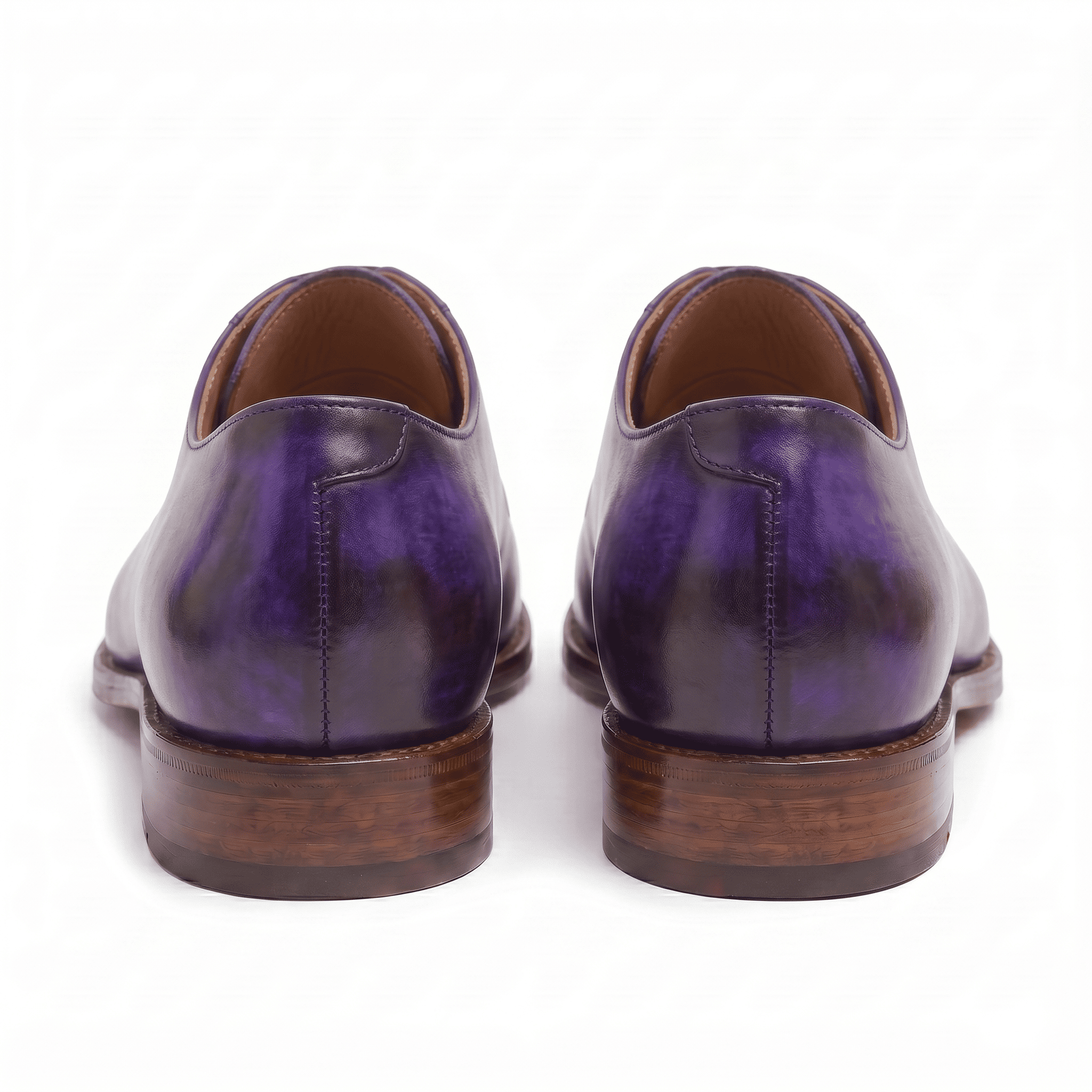 Back view of purple leather lace-up dress shoes