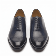 Navy blue leather lace-up formal shoes for men, front view