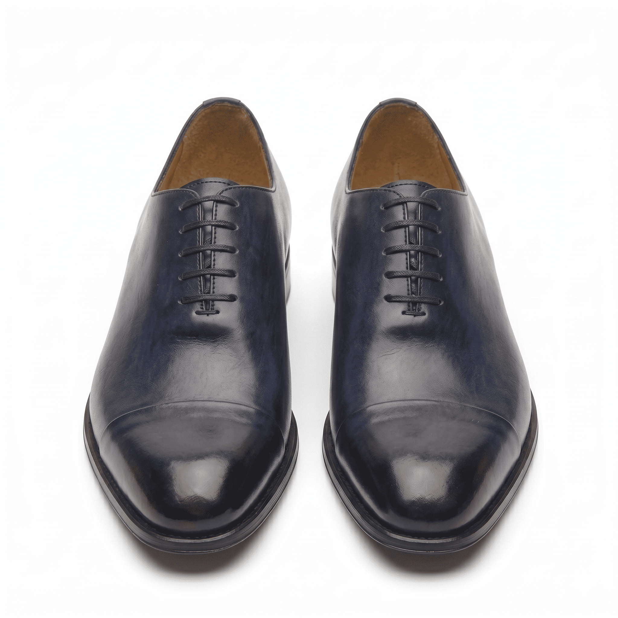 Navy blue leather lace-up formal shoes for men, front view