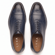 Navy blue leather formal shoes for men, top view