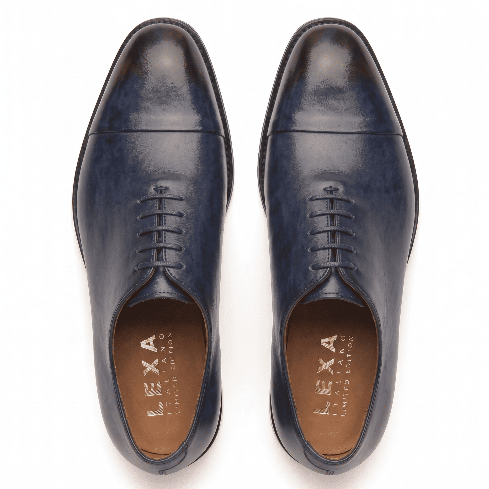 Navy blue leather formal shoes for men, top view