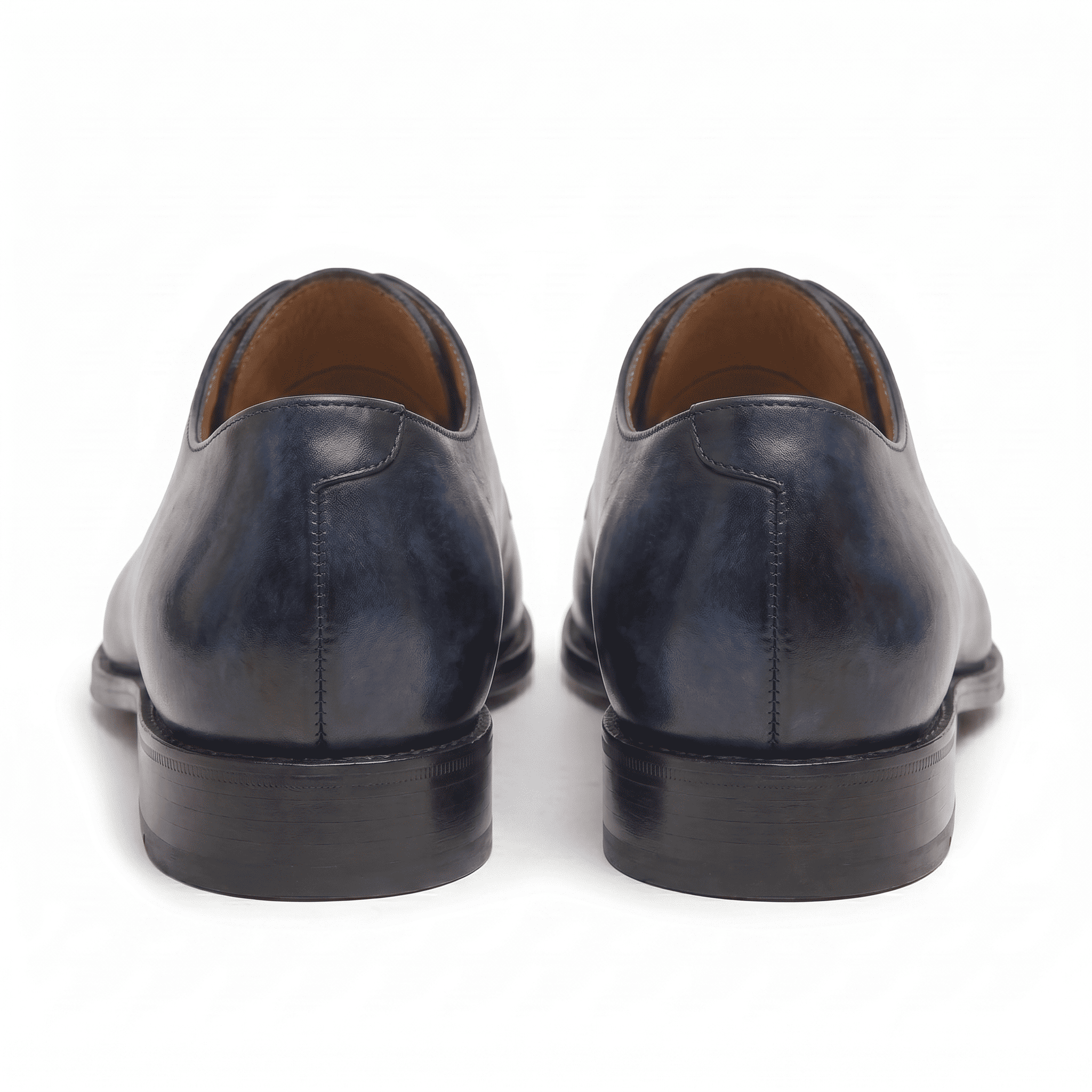 Navy blue leather formal shoes for men, rear view