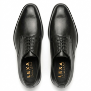 Top view of black leather Oxford shoes for men