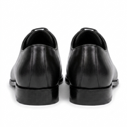 Rear view of black leather Oxford shoes for men
