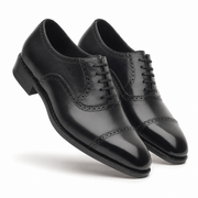 Black Brogue Cap-Toe Oxford for Men