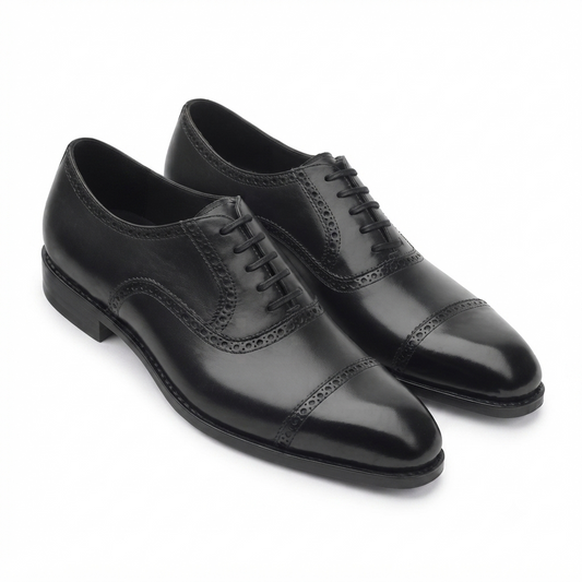 Black Brogue Cap-Toe Oxford for Men
