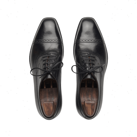 Black Cap-Toe Oxford Shoes for Men