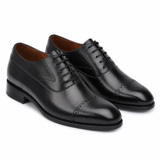 Black Cap-Toe Oxford Shoes for Men