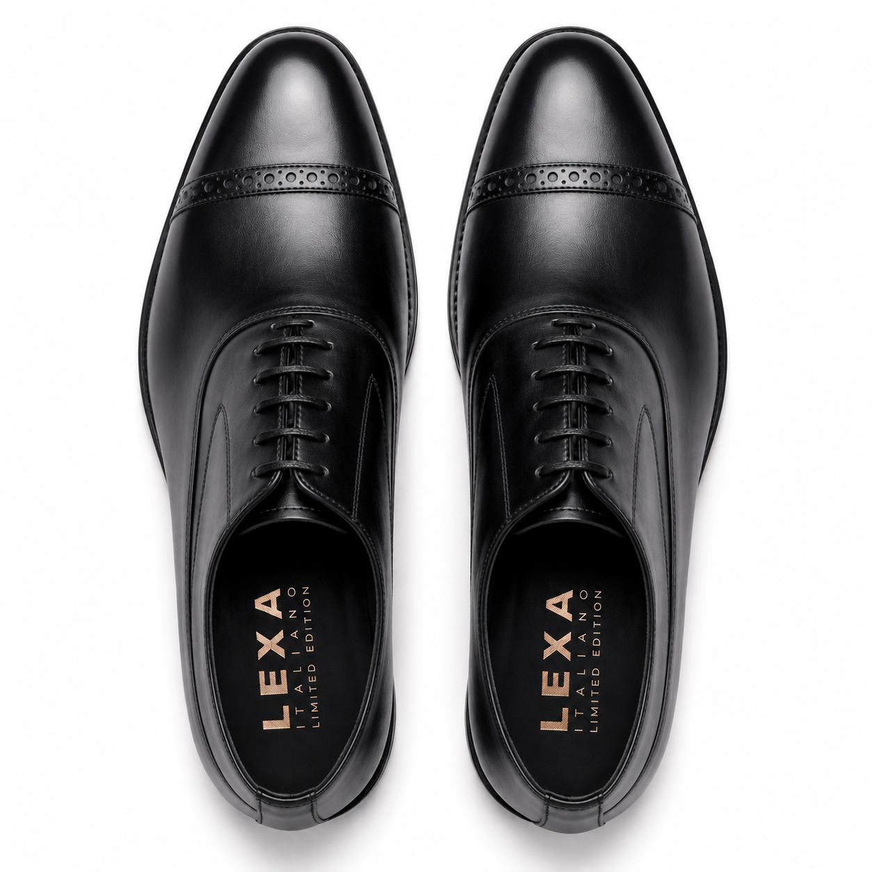Black leather Oxford shoes for men top view