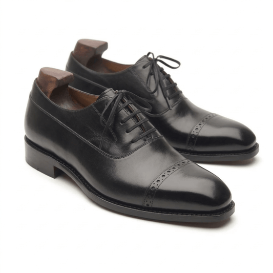 Black Cap-Toe Oxford Shoes for Men
