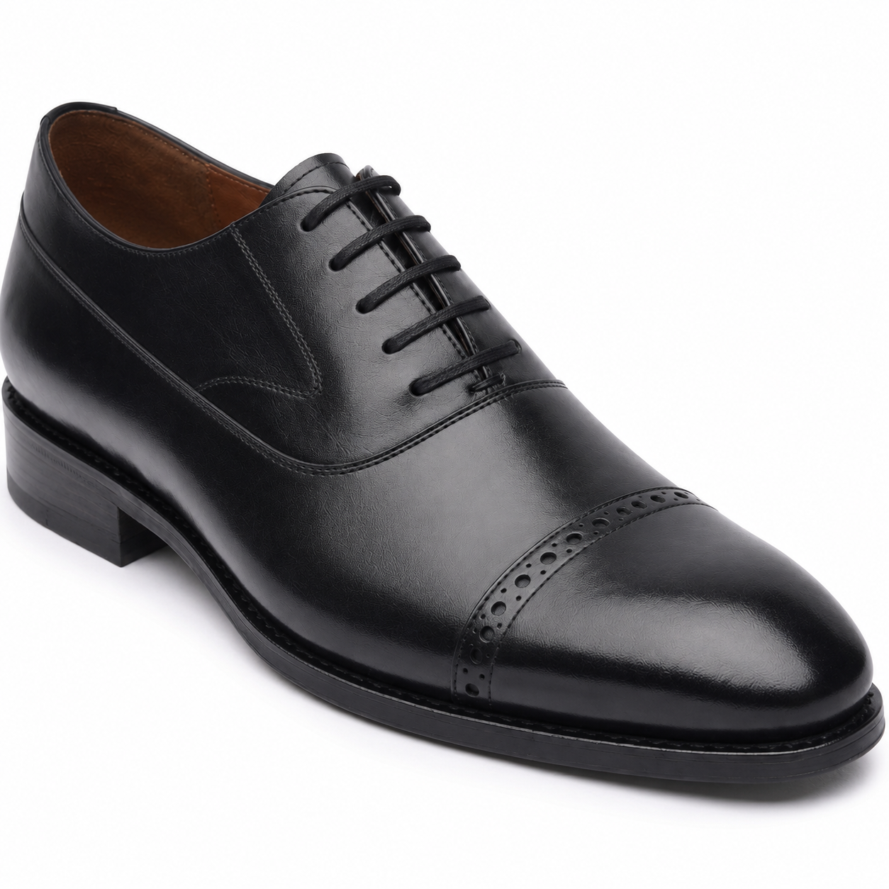 Black leather Oxford shoe side angle