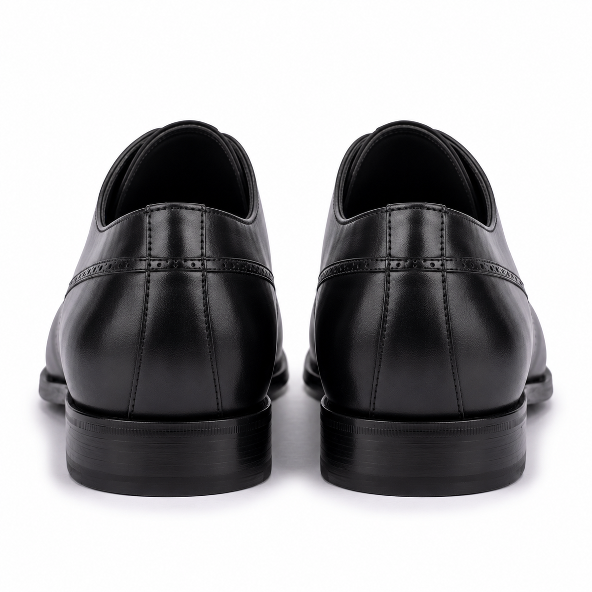 Black leather Oxford shoes viewed from the back