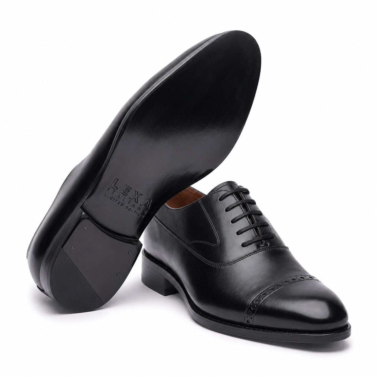 Black leather Oxford shoe sole and side view