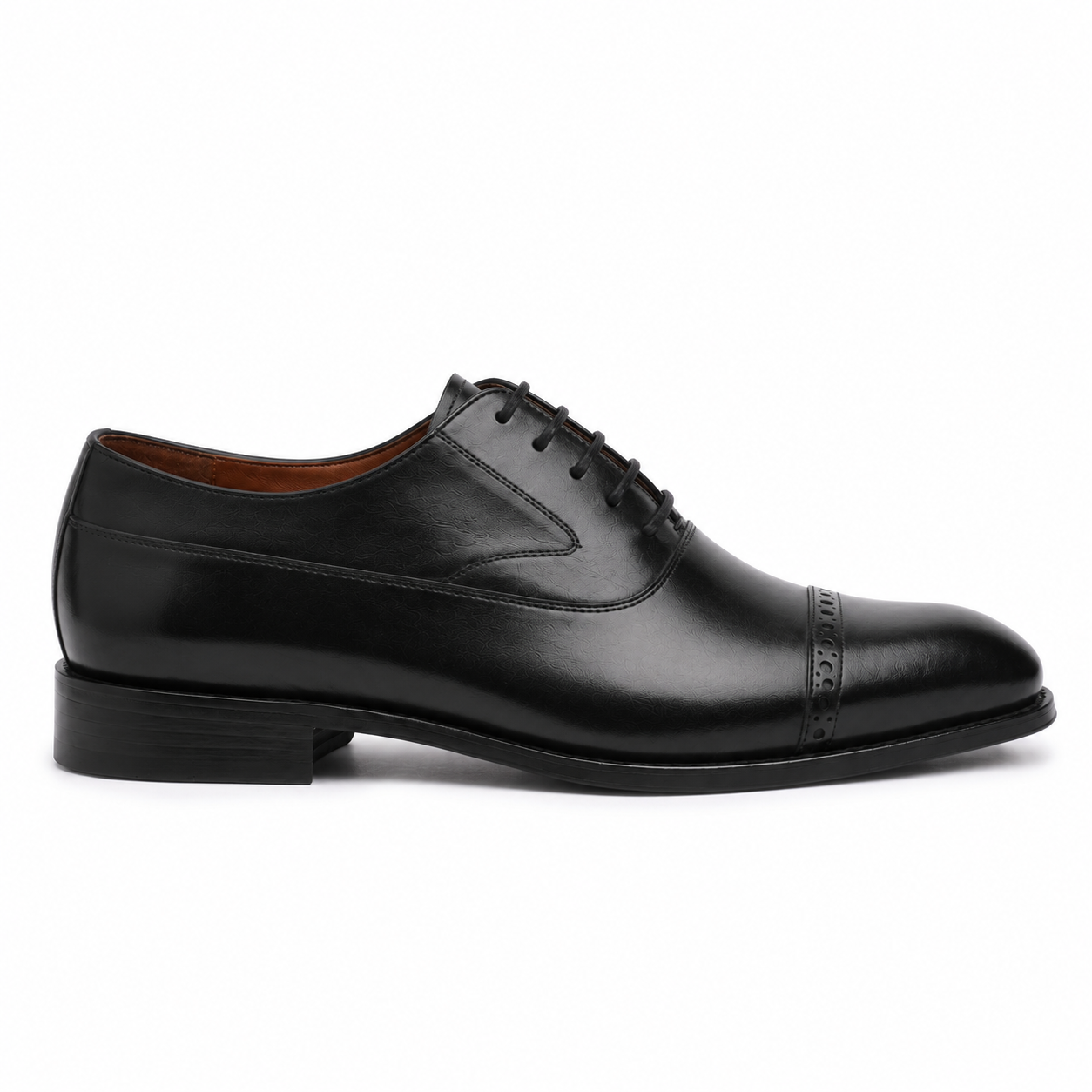 Black leather Oxford shoe side profile