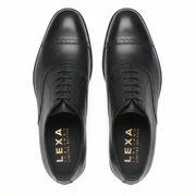 Top view of black leather Oxford shoes for men