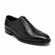 Side angle of polished black leather Oxford formal shoes