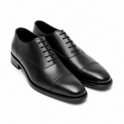 Black leather formal Oxford shoes for men with a polished finish