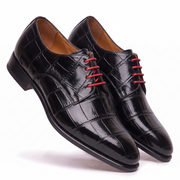 Black Croc-Embossed Leather Oxford Shoes for Men