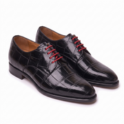 Black Croc-Embossed Leather Oxford Shoes for Men