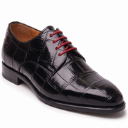 Black Croc-Embossed Leather Oxford Shoes for Men