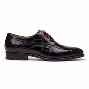 Black Croc-Embossed Leather Oxford Shoes for Men