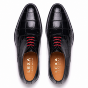 Black Croc-Embossed Leather Oxford Shoes for Men