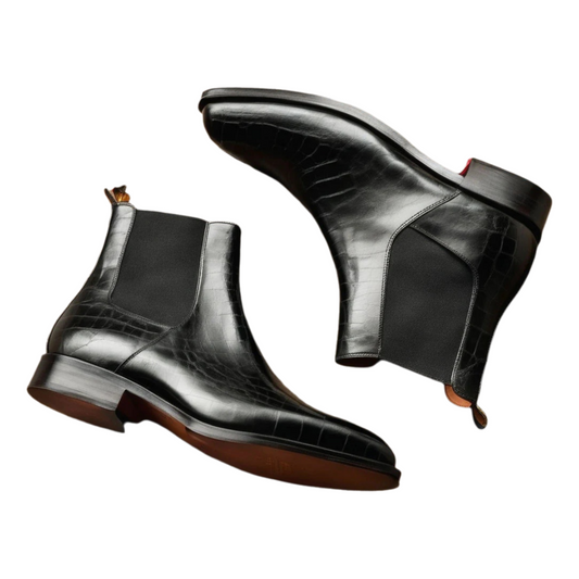 Croc print leather and suede Seville slip-on Chelsea boots for men in [color], handcrafted premium boots with elastic side panels