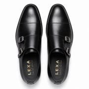 Black Double Monk Strap Leather Shoes for Men