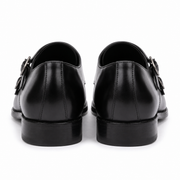 Black Double Monk Strap Leather Shoes for Men