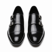 Black Double Monk Strap Leather Shoes for Men