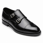 Black Double Monk Strap Leather Shoes for Men