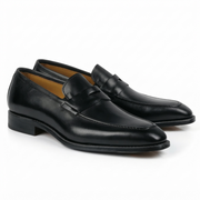 Black Handcrafted Leather Formal Penny Loafers