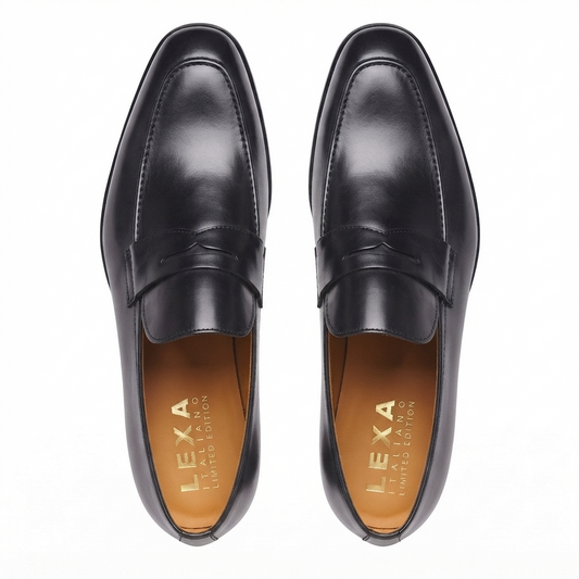 Black Handcrafted Leather Formal Penny Loafers