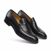 Black Handcrafted Leather Formal Penny Loafers