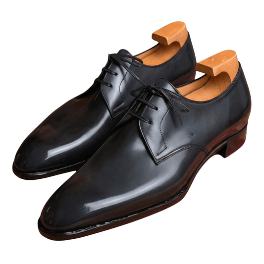 Men’s black leather Derby shoes with polished finish – classic formal lace-up dress shoes for office and wedding wear
