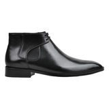 Black lace elastic boots with lace-up design and smooth premium leather finish