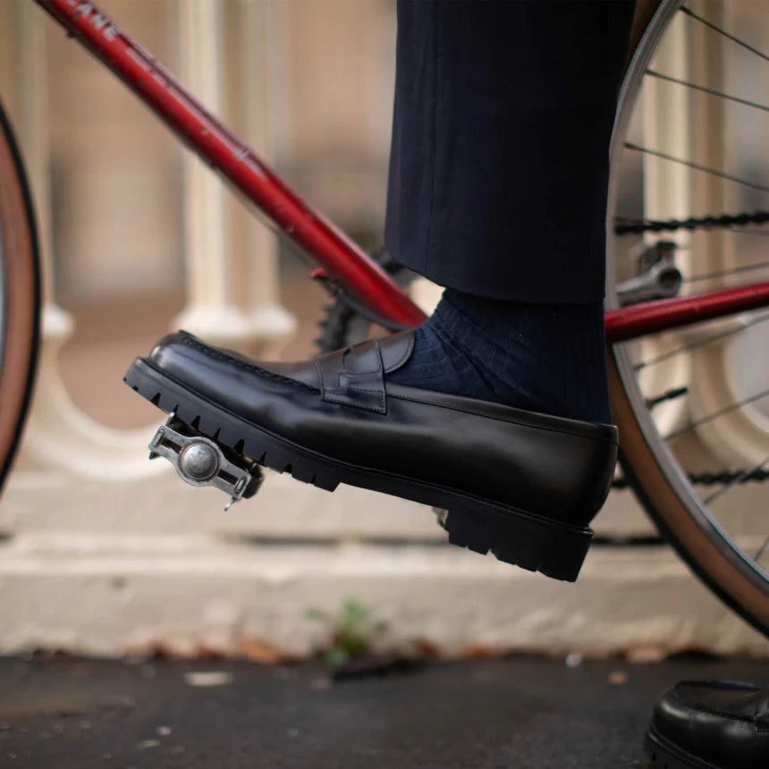 Black Leather Belize Chunky Penny Loafers - With Track Soles - AW24