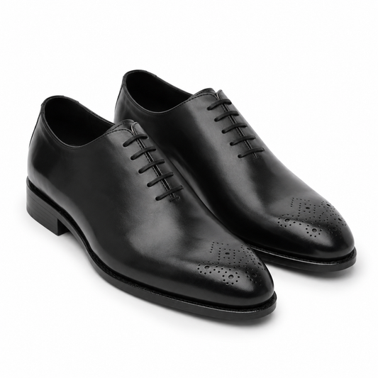 Black Leather Brogue Oxford Shoes for Men