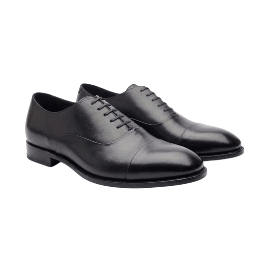 Black Leather Cap Toe Oxford Shoes for Men