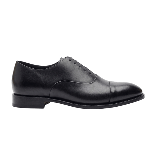 Black Leather Cap Toe Oxford Shoes for Men